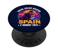 Total Solar Eclipse Espagne 2 août 2027 Retro Bull Graphic PopSockets PopGrip Adhésif