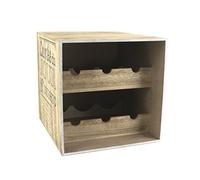 Totally Addict KV7210 Porte-bouteilles Caisse de vin Cave à vin 6 bouteilles Le caviste Ou Cuvée du jour Bois Beige et noir 30 x 33 x 30 cm