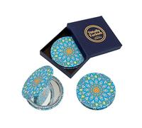 Totally Turkish Petit miroir rond en métal - pliable - fermeture magnétique - 1x / 2x - Pour sacs à main, maquillage, voyage et trajets - Motif géométrique lumineux et funky (Bleu ciel)