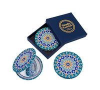 Totally Turkish Petit miroir rond en métal - pliable - fermeture magnétique - 1x / 2x - Pour sacs à main, maquillage, voyage et trajets - Motif géométrique lumineux et funky (Dantela)
