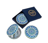 Totally Turkish Petit miroir rond en métal - pliable - fermeture magnétique - 1x / 2x - Pour sacs à main, maquillage, voyage et trajets - Motif géométrique lumineux et funky (Amphora)