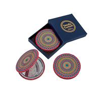Totally Turkish Petit miroir rond en métal - pliable - fermeture magnétique - 1x / 2x - Pour sacs à main, maquillage, voyage et trajets - Motif géométrique lumineux et funky (velours rouge)