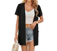 Totatuit Cardigan Femme éTé LéGer avec Poches Gilet Long Chic Et éLéGant pour Un Look DéContracté Et Raffiné Noir，M