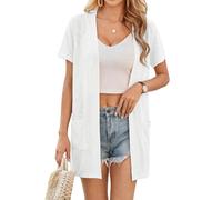 Totatuit Cardigan Femme éTé LéGer avec Poches Gilet Long Chic Et éLéGant pour Un Look DéContracté Et Raffiné Blanc，M