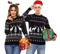 Totatuit Pull de Noël pour Pull Elk Imprimé Festif Chaud Famille Pull | Manches Longues, Col Rond, Matière Douce, Tricot, Hiver, Tenue Quotidienne