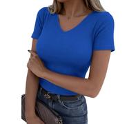 Totatuit T-shirt Femme Manches Courtes Col V Côtelé Haut Ajusté Style