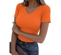 Totatuit Tee Shirt Col V Manches Courtes T Shirt Côtelé Stretch Coupe