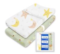 TotBasic Lot de 2 housses de matelas à langer extra extensibles en jersey de qualité supérieure, unisexe pour garçons et filles, s'adapte à toutes les tables à langer/hauts de commode standard