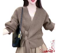 TOTDYIKH Pull Cache-cœur décontracté à col en V pour Femme (One-Size,Dark Khaki)