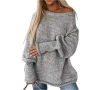 TOTDYIKH Pull col Rond en Tricot uni pour Femme, Pull à épaules dénudées, Haut en Tricot léger, Pull décontracté d'automne (Gray,X-Large)