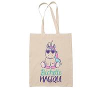 Tote bag Beige Bichette Magique Licorne | Sac coton cabas réutilisable cadeau femme amie famille collègue