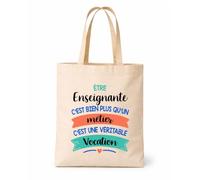 Tote bag beige Enseignante une vocation Sac shopping Cadeau Collègue