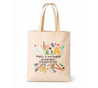 Tote bag beige Merci Super Monitrice d'équitation Sac Cadeau Fin d'années