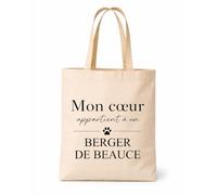 Tote bag beige Mon coeur Berger de Beauce Sac shopping réutilisable
