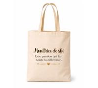 Tote bag beige Monitrice de ski une passion Sac Cadeau Fin d'années
