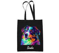 Tote Bag Berger Australien Personnalisable Style Pop Coloré | Sac coton cabas réutilisable prénom nom surnom customisable | Idée cadeau pour amoureux et amoureuses des chiens
