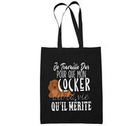 Tote Bag - Cocker - Je travaille dur - 10L - Coton biologique - Noir