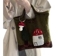Tote Bag Crochet - Fourre-tout tricoté fabriqué à la main, motif champignon fantaisiste, design rétro élégant, sac spacieux à la mode | pour les femmes Travail Études Voyage Activités quotidiennes déc