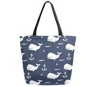 Tote Bag Cute Whale Anchors Sac A Main Réutilisable Sac De Plage Grande Capacité Sacs À Provisions Pour École Quotidienne Voyages 40X50CM