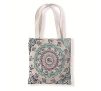 Tote Bag Éléphant Brun Mandala Sac Fourre Tout Shopping L'école Lavables Sac Cabas Réutilisable Sac en Toile Voyage Tote Bag Femme Enfant Poignées Longues Sac Tissu 33x37 cm