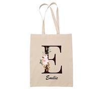 Tote bag Emilie | Sac caban en toile coton prénom femme avec Lettre fleur | Idée cadeau pour anniversaire noël et fête des mères
