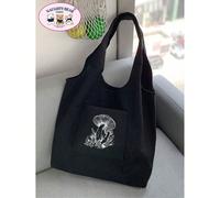 Tote bag en canevas avec impression minimaliste à la mode de champignons et de lignes, sac de champignons, sac original, cadeau parfait et amusant. Sac d'école, grande capacité, léger, portable, convi