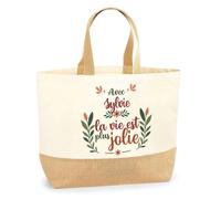 Tote bag en jute - PLANETEE - Sylvie la vie est plus jolie - Multicolore - Jute naturel - Fabriqué en France