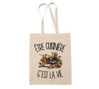 Tote Bag Être cuisinière c'est la vie | Sac de Plage en Toile de Coton Épaule | Idée Cadeau Métier de la Restauration Homme Femme Anniversaire Noël | Imprimé en Bretagne