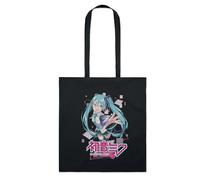 Tote bag Hatsune Miku en coton bio 37x41 cm - sac shopping léger, sac cabas écologique réutilisable, format pratique pour courses, école ou loisirs (Noir)