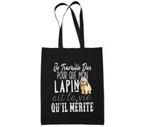 Tote Bag - Je travaille dur - Noir - 10L - Coton biologique - Personnalisable