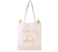 Tote Bag jonc de mer et polyester "" la vraie star c'est le chat"" collection CAT 36x74 cm blanc