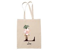 Tote bag Lou | Sac caban en toile coton prénom femme avec Lettre fleur | Idée cadeau pour anniversaire noël et fête des mères