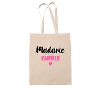 Tote Bag Madame Camille - Bag - Idée Tote Bag Personnalisable Cadeau Anniversaire Cuisine Jardinage Fête Original Famille Travail Départ Collègue Retraite (Rose)