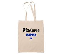 Tote Bag Madame Marina - Bag - Idée Tote Bag Personnalisable Cadeau Anniversaire Cuisine Jardinage Fête Original Famille Travail Départ Collègue Retraite (Bleu)