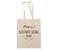 Tote Bag Merci Assistante sociale Adorée | Idée Cadeau Collègue Travail Retraite Sac Cabas Réutilisable