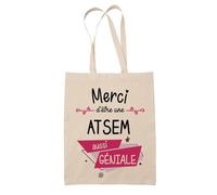 Tote Bag - Merci - Atsem Géniale - 10L - Coton Biologique - Réutilisable
