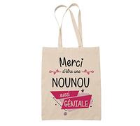 Tote Bag Merci Nounou Géniale | Idée Cadeau Anniversaire Noël Amitié Sac Cabas Réutilisable
