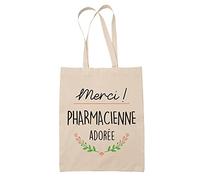 Tote Bag Merci Pharmacienne Adorée | Idée Cadeau Collègue Travail Retraite Sac Cabas Réutilisable