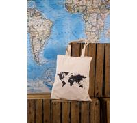 Tote bag - motif carte du monde (38 x 42 cm) - naturel