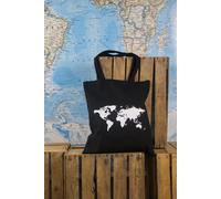 Tote bag - motif carte du monde (38 x 42 cm) - noir