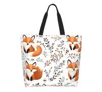 Tote Bag Motif Renard Mignon Avec Des Feuilles Femme Sac Cabas Pliable Sac A Main Portable Sacs À Bandoulière Pour Voyage Vacance Plage