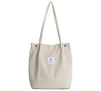 Tote Bag Noir, Sac Velours Côtelé Femme, Doux, Grande Capacité, Réutilisable, Adapté aux Dames et aux Filles (Blanc)