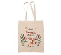 Tote Bag Nounou la vie est plus jolie | Cadeau Fête des Mères Anniversaire Soeur Noël Tata Marraine Sac Cabas réutilisable