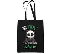 Tote Bag Pas touche panda noir | Sac coton cabas réutilisable prénom nom métier personnalisé | Idée cadeau customisable