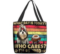 Tote Bag Plage Shih Tzu Buvant Du Café Vintage Cabas De Courses Grandes Grand Tote Bag Vintage Shopper Sac De Course Pour Vacances, Shopping, Aux Voyages