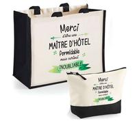 Tote bag - PLANETEE - Duo cabas jute & trousse ""Merci Maître d'Hôtel"" - Jute/Coton - 33x42 cm - Personnalisé