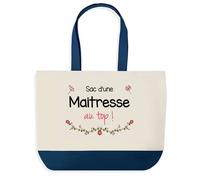 Tote bag - PLANETEE - Maitresse au Top - Fond bleu - Coton 40 x 45 cm - Grand format