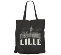 Tote Bag Sac Shopping en Toile Noir - Lille Minimalist Ville France Nord Histoire - 10 L