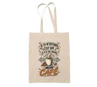 Tote Bag Si tu m'entends, c'est que je n'ai pas encore mon café Humour Beauf et drôle | Sac de Plage en Toile de Coton Épaule | Idée Cadeau Homme Femme Anniversaire Noël | Imprimé en Bretagne