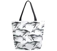 Tote Bag Whale Black White Pattern Sac De Plage Réutilisable Sac A Main Élégant Sacs À Provisions Pour Travail Voyages École 40X50CM